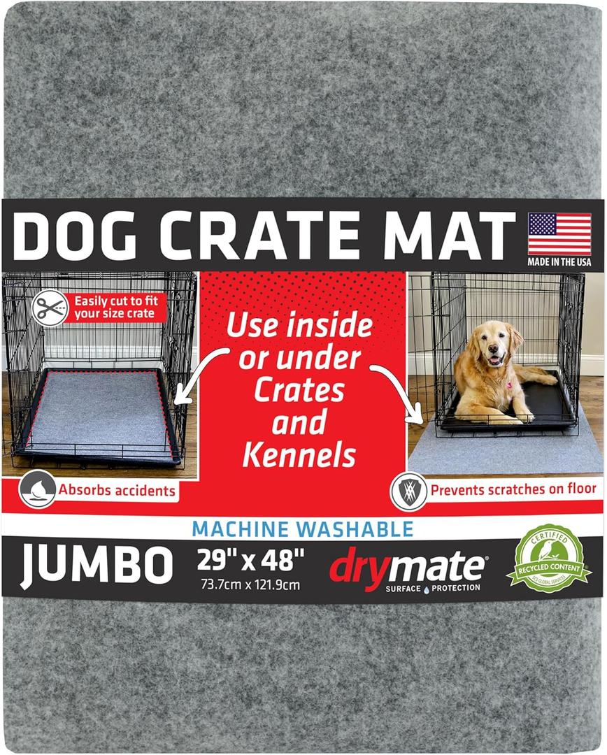 Drymate Dog Crate Mat Liner, Absorbs Urine, Waterproof, Non-Slip, Washable Puppy Pee Pad for Kennel Training - Use Under Pet Cage to Protect Floors, Thin Cut to Fit Design (USA Made) (L,Grey)(29"x48")