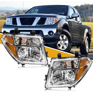 Headlight Assembly Compatible with Nissan 2005-2008 Frontier / 2005-2007 Pathfinder, Halogen Headlamp Replacements Pair Set for 26060EA525 26010EA525, w/o Bulb, Clear Housing Yellow Corner