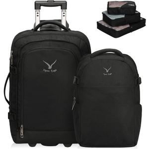 Hynes Eagle 2 in 1 Travel Backpack 22 inches Carry on Luggage 63L Rolling Backpack for Men Women with Packing Cubes 3PCS Set (Black)