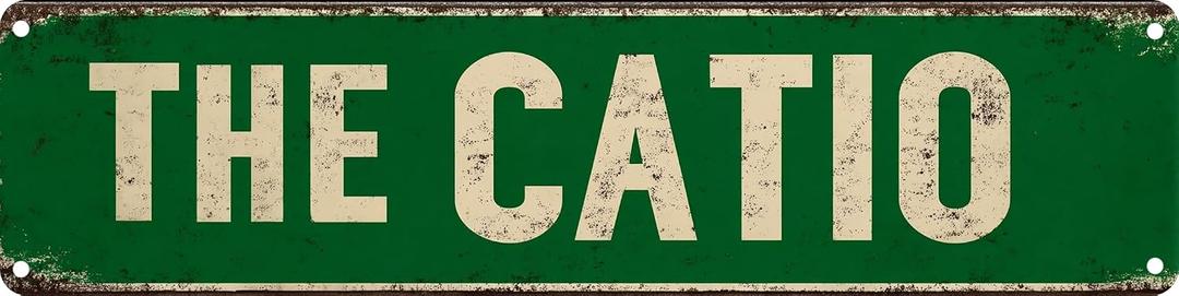 The Catio Metal Sign 4x16in Funny Cat Patio Plaque for Garden House Indoor Wall Nursery Home Decor Gift