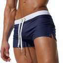 TONLEN Mens Swimwear Short Swim Trunks with Zipper Pocket (Medium, Dark Blue #2)