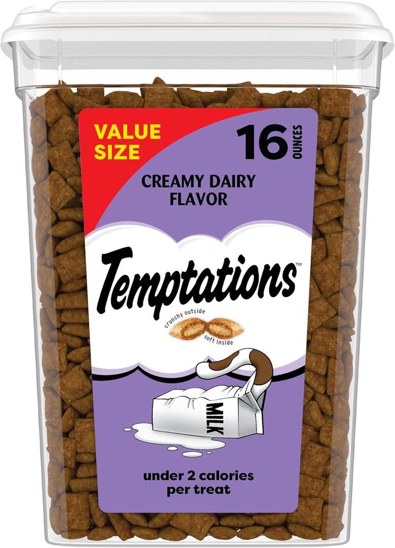 Temptations Cat Treats, Classic Crunchy and Soft Cat Treats, Creamy Dairy Flavor, 16 oz. Tub (EXP 10/01/27)