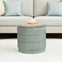 15.4" Round Velvet Storage Ottoman with Reversible Lid, Upholstered Circular Ottoman Footrest with Hidden Storage, Foldable Padded Footstool for Dorm Living Room & Bedroom, Sage Green