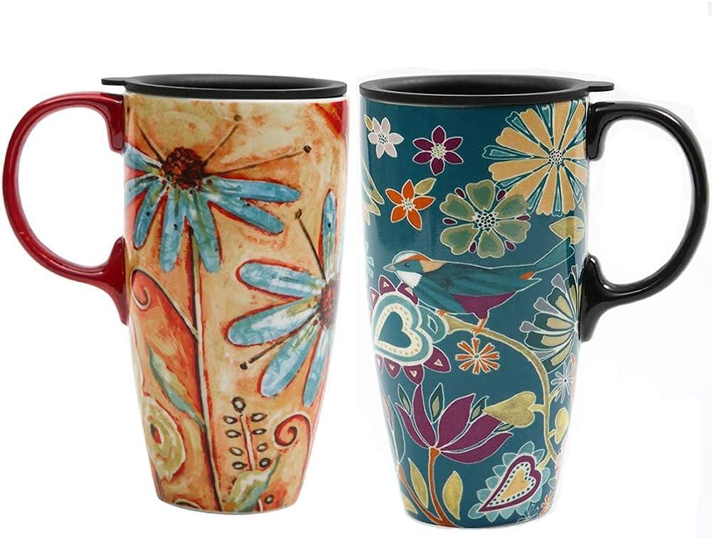 Topadorn 17 oz Tall Ceramic Travel Mug Coffee Cup with Sealed Lid, set of 2