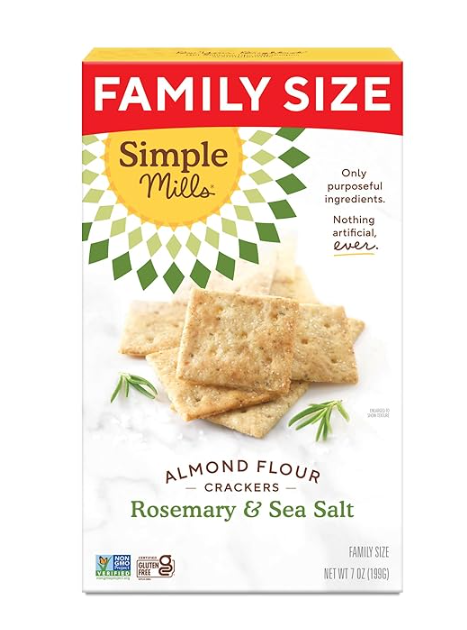 Simple Mills Almond Flour Crackers, Family Size, Rosemary & Sea Salt - Gluten Free, Vegan, Healthy Snacks, 7 Ounce (Pack of 2) 