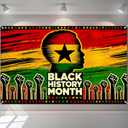 Black History Month Banner 71x43 Inch Black History Month Decor African American Power Symbol Backdrop Raised Fist Pan African Colors Classroom School Office Event Photo Wall Banner