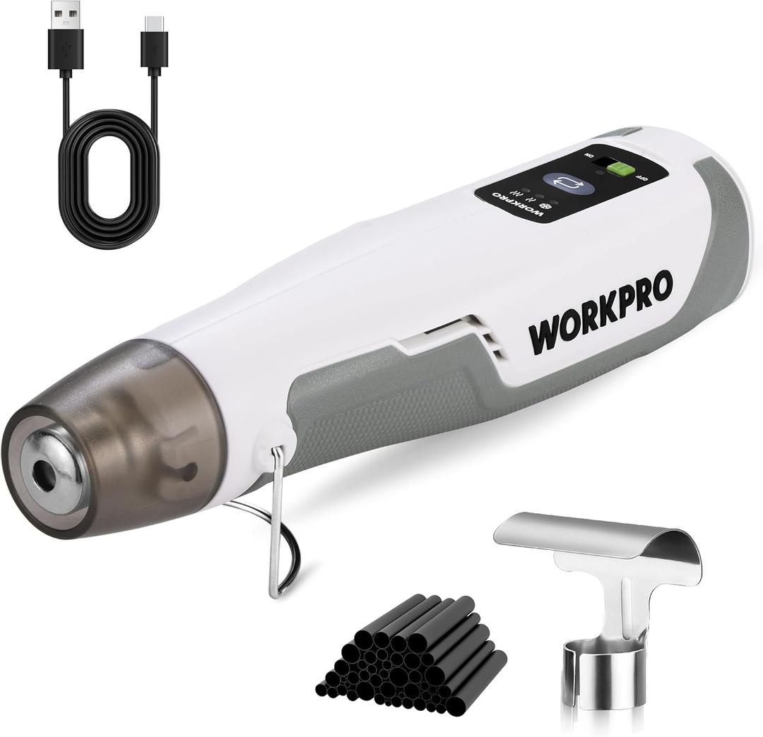 WORKPRO 7.2V Cordless Mini Heat Gun for DIY Crafts, 4000mAh Hot Air Gun, 1.5s Fast Heating, 3 Temp Settings (Cool/572F/842F), USB-C Rechargeable