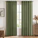 MIULEE Faux Linen Curtains 84 Inch Length 2 Panels Natural Olive Green Semi Sheer Curtain with Back Tab Rod Pocket, Light Filtering Window Privacy Burlap Drapes for Living Room Bedroom 42W x 84L