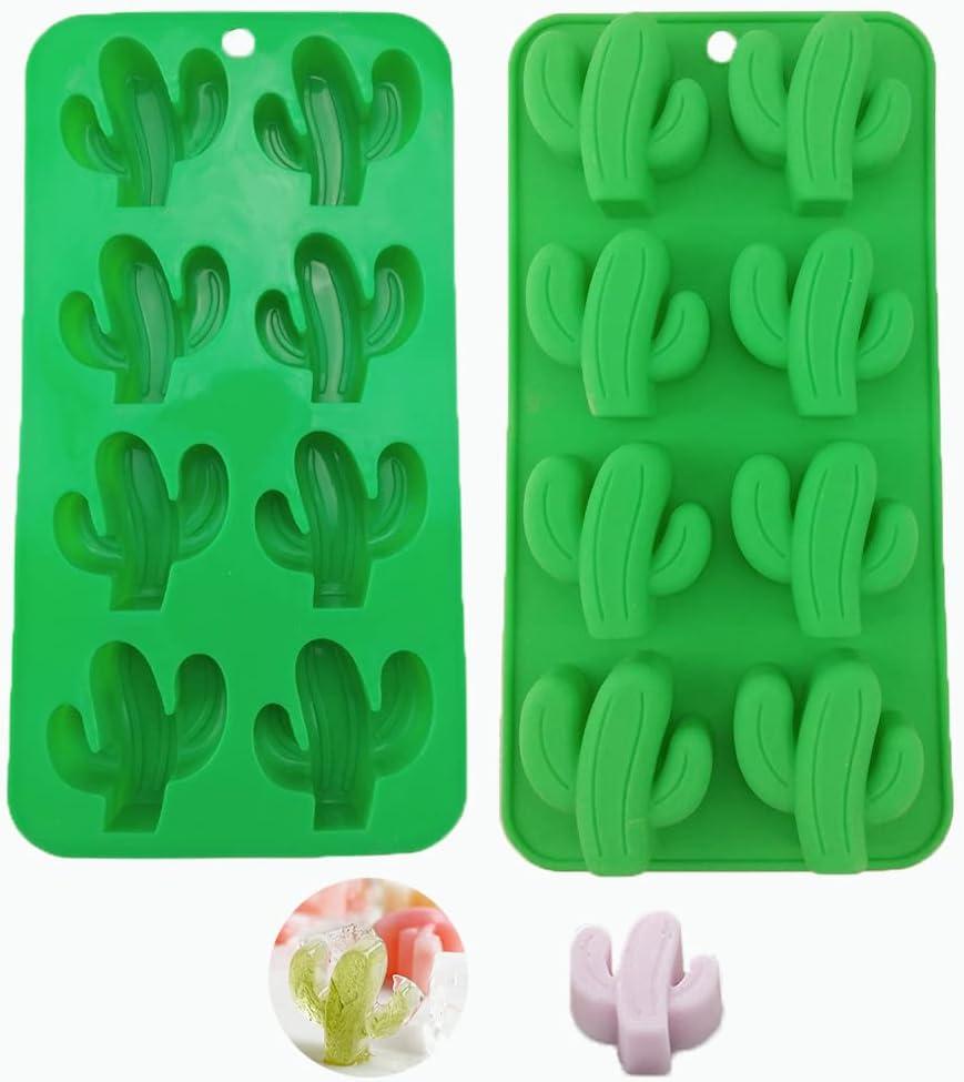 2 PCS 8 Cavity Cactus Silicone Molds for DIY Fondant Candy Making Chocolate Mold Desserts Ice Cube Tray Gum Clay Biscuit Plaster Resin Cupcake Topper Cake Decor Moulds