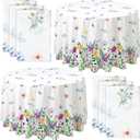 Ganeen 6 Pcs Spring Wildflower Plastic Tablecloth 84 Inch Spring Round Tablecloths Floral Theme Birthday Decor Disposable Plastic Waterproof Table Covers for Holiday Wedding Decoration Party Favor