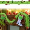 Jutom 6 Feet Whimsical Christmas Garland Decorations Xmas Green Faux Fur Ribbon Trim with Red Green Balls Xmas Tree Winding Garland Furry Stripe Indoor Outdoor for Front Door Fireplace Table Decor