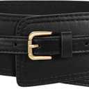 WERFORU Women Wide Waist Belts for Dress Women Fashion Wide Leather Belt 2-in-1 Waistband with Thin Belts for Dress (A-black-gold Buckle)
