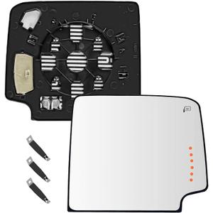 Passenger Side Heated Mirror Glass Replacement for 2014-2017 Chevy Silverado GMC Sierra 1500 2500 3500 with Rear Holder Plate Heated Exterior Mirror with Turn Signal (Upper-Right)
