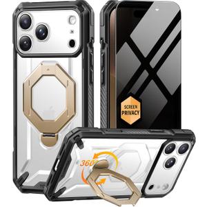 TONGATE for iPhone 17 Pro Case with 360 Spin Magnetic Stand, [Compatible with MagSafe][Military-Grade Protection] with Privacy Screen Protector & Camera Control Cover for iPhone 17 Pro, Clear