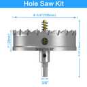 TCT Hole Saw Set, 4-1/4"(108mm) Heavy Duty Tungsten Carbide Tipped Hole Cutters for Stainless Steel Mild Steel Copper Iron Brass Plastic and More, with Titanium-Plated Pilot Drill Bits.