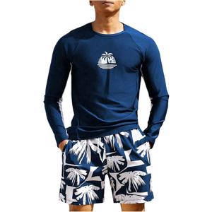 SOLY HUX Mens Swimsuit Long Sleeve Rash Guard Swim Shirt and Shorts 2 Piece Bathing Suit Swimwear Set, M