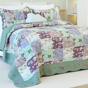 EVENHUG 100% Cotton Quilt Set Queen Size Floral Patchwork Bedding Sets with Pillow Shams Breathable Lightweight Bedspreads Coverlet for All Season 3 Piece (92"x96")