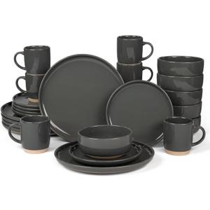 OTAGO 24-Piece Grey Stoneware Dinnerware Set for 6 with Mugs, Plates and Bowls Sets with Partially Unglazed Base, Scratch Resistant Ceramic Dish Set, Microwave & Dishwasher Safe for Kitchen, Gray