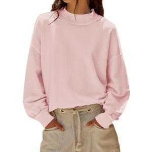 Sujama Women Mock Neck Sweatshirts Oversized Long Sleeve Turtleneck Hoodie Casual Drop Shoulder Pullover 2025 Clothes (Large, 03# Pink)