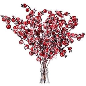 Whaline 11 Pack Christmas Artificial Berry Picks Xmas Winter Frosted Red Berry Stems 11.8inch Fake Snowy Red Berry Branches for Christmas Tree Wreath Garland DIY Crafts Home Wedding Party Decor
