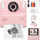 Kids Instant Print Camera with 2 Flash Lights, Children Selfie Digital Camera with 2.4 Inch Screen, 32GB Card, 5 Rolls Print Paper for Age 3-12 Girls Boys Toy Gifts Travel (A Pink)
