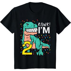 Kids 2nd Birthday Rawr Im 2 Dinosaur Trex Bday Party Boys Kids T-Shirt, 2T
