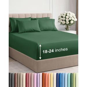 Extra Deep Queen Sheet Set - 6 Piece Breathable and Cooling Sheets - Hotel Luxury Bedding for Women, Men, Kids & Teens - Easy & Secure Fit - Soft and Wrinkle Free - Extra Deep Pockets - Emerald Green