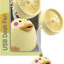 5 x Cute Yellow Duck Desk Fan with Pen Holder Animal Fan, Duck Decor for Office, Funny Accessories, Small USB Fan, Unique Teacher Gift, Coworker Gift, Novelty Decor
