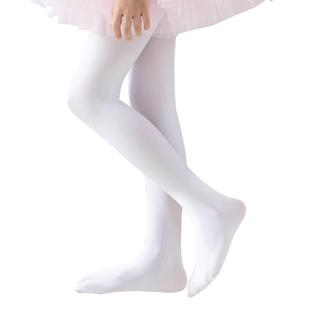 EPEIUS Ballet Tights for Girls Footed Dance Tights 90D Toddler Ultra Soft School Stockings Kids Leggings Pantyhose 3-5 Years White 1 Pack