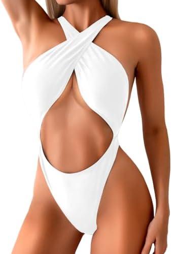 Kaei&Shi Sexy One Piece Swimsuit for Women,Cut Out Criss Cross Bathing Suit,Thong Monokini Swimsuits S