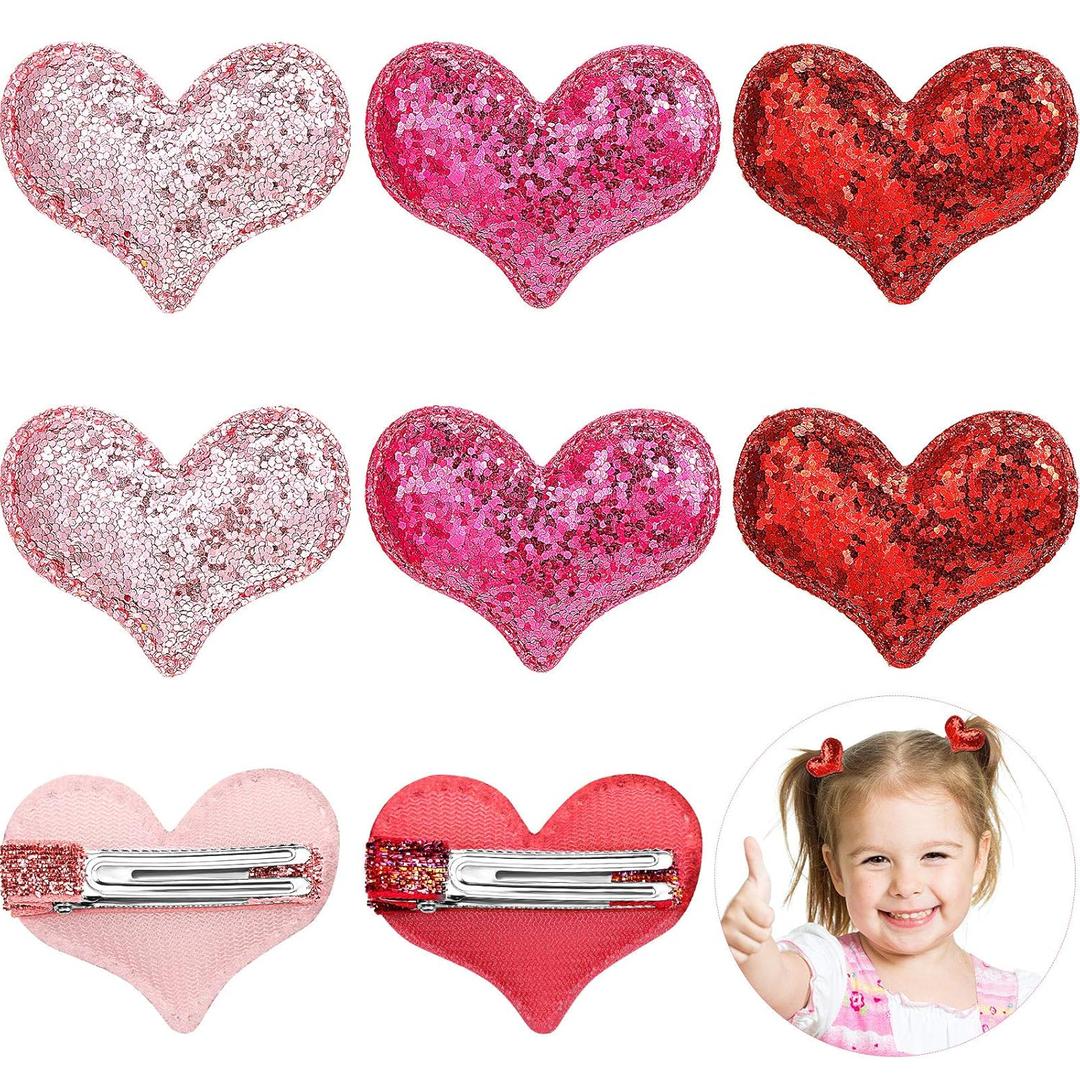 Syhood 9 Pieces Valentine's Day Heart Hair Clips Glitter Sequin Heart Barrettes Hair Clip for Valentines Accessories Christmas Birthday Wedding Themed Party(Red, Rose Red, Pink)