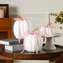 Wesiti 3 Pack Large Artificial Flocked Pumpkins, 7.9 Inch 6.7inch 3.9 Inch Fall Fake Foam Pumpkins for Autumn Home Decor Halloween Thanksgiving Table Centerpiece Decor(White)