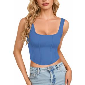 CLOZOZ Corset Tank Crop Top for Women Bustier Square Neck Sleeveless Tops | Double Lined Tank Top, Cute Summer Tops, Corset Top, Going Out Tops, Basic Tank Tops, Y2K, Party, Concert, Night Out, Club (Blue, XS)
