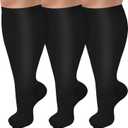 3 Pack Plus Size Compression Socks for Women & Men, Extra Wide Calf Knee High Stockings for Circulation Support, Large-X-Large