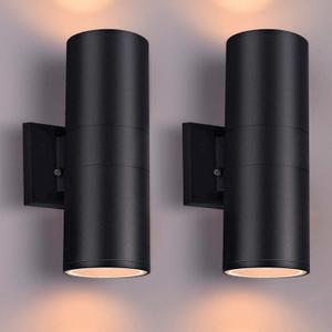 rosykite Up Dawn Outdoor Lights Exterior Wall Light Fixture Cylinder 3000K, Modern Black Outdoor Dusk to Dawn Light Fixture Wall Mount 2 Pack,IP65 Outside Sconce for House,Garage,Porch