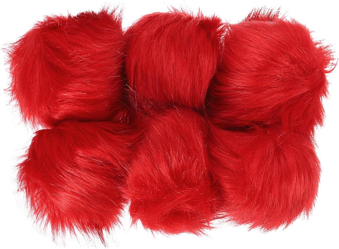 PATIKIL Faux Fur Pom Poms for Hats, 6 Pcs Fluffy Soft Fur Poms Balls with Elastic Loop for Keychain Knitting Hats DIY Scarves Gloves Bag Christmas, Red