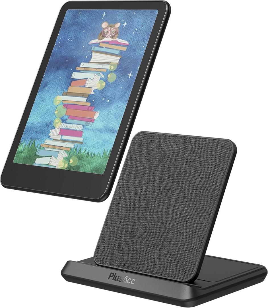 PlusAcc Wireless Charging Dock for Kindle Paperwhite Signature Editions (2022 & 2024 Releases) & Colorsoft Signature Edition & Smartphones, Foldable Charger Stand Compatible with iPhone 15 Pro Max