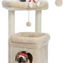 PEQULTI Cat Tree Cat Tower for Indoor Cats with Private Cozy Cat Condo, Natural Sisal Scratching Posts and Plush Pom-pom for Small Cats,Beige (27 inch Sleeping Tree)