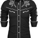 COOFANDY Men's Western Cowboy Shirt Long Sleeve Embroidered Shirt Slim Fit Cotton Casual Button Down Shirt (Medium, 01-black)