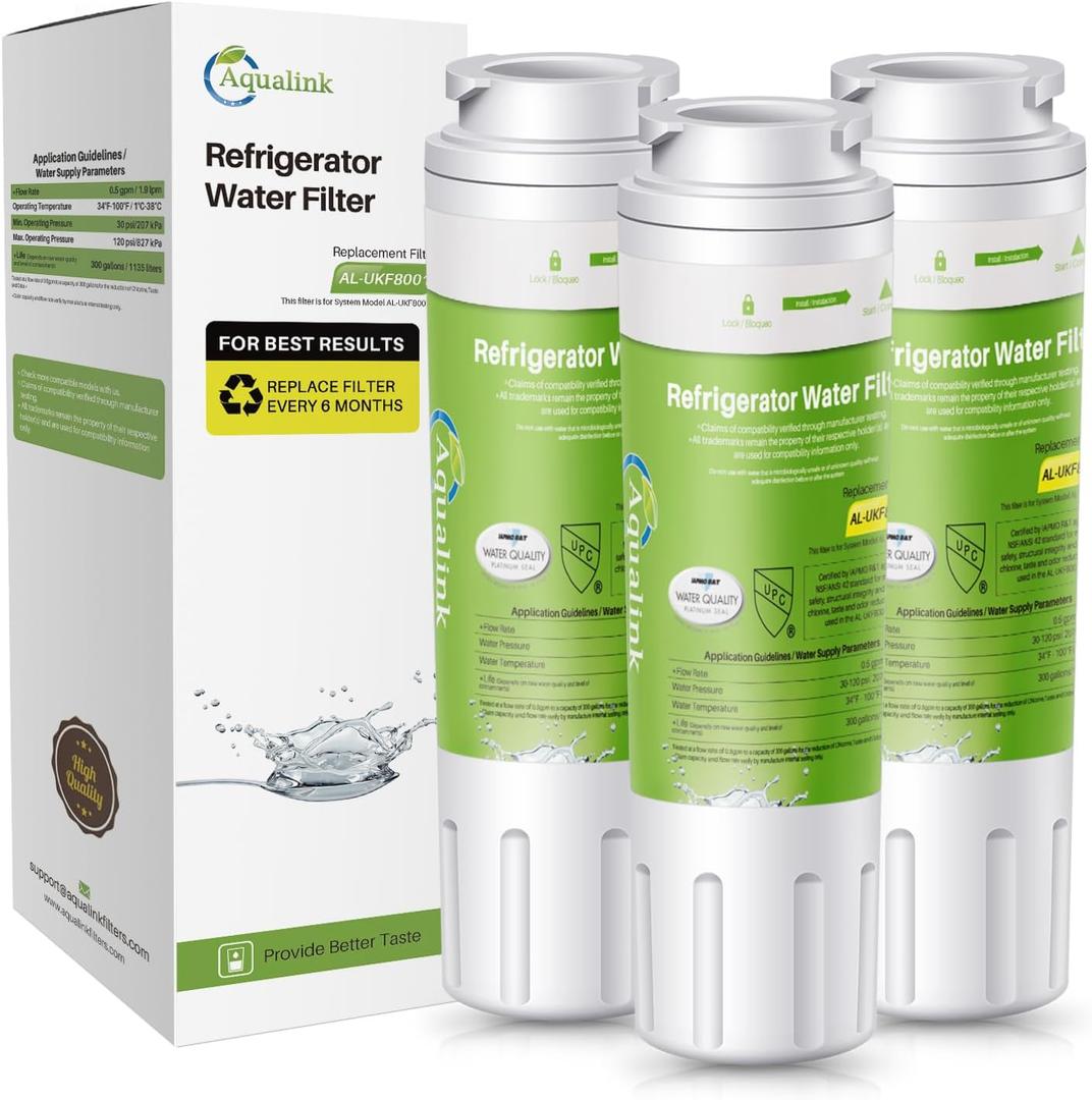 AQUALINK Replacement for EveryDrop Filter 4, Whirlpool UKF8001, 4396395, Maytag UKF8001AXX-200, UKF8001AXX-750, WD-F07, RWF0900A Refrigerator Water Filter, 3 Filters