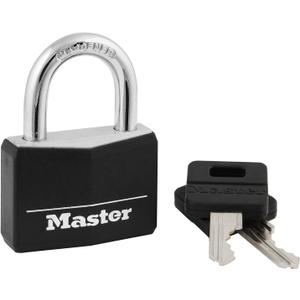Master Lock Black Covered Aluminum Padlock, Gym Locker Lock with Key for Indoor or Outdoor Use with Vinyl Weather Resistant Cover, 141D