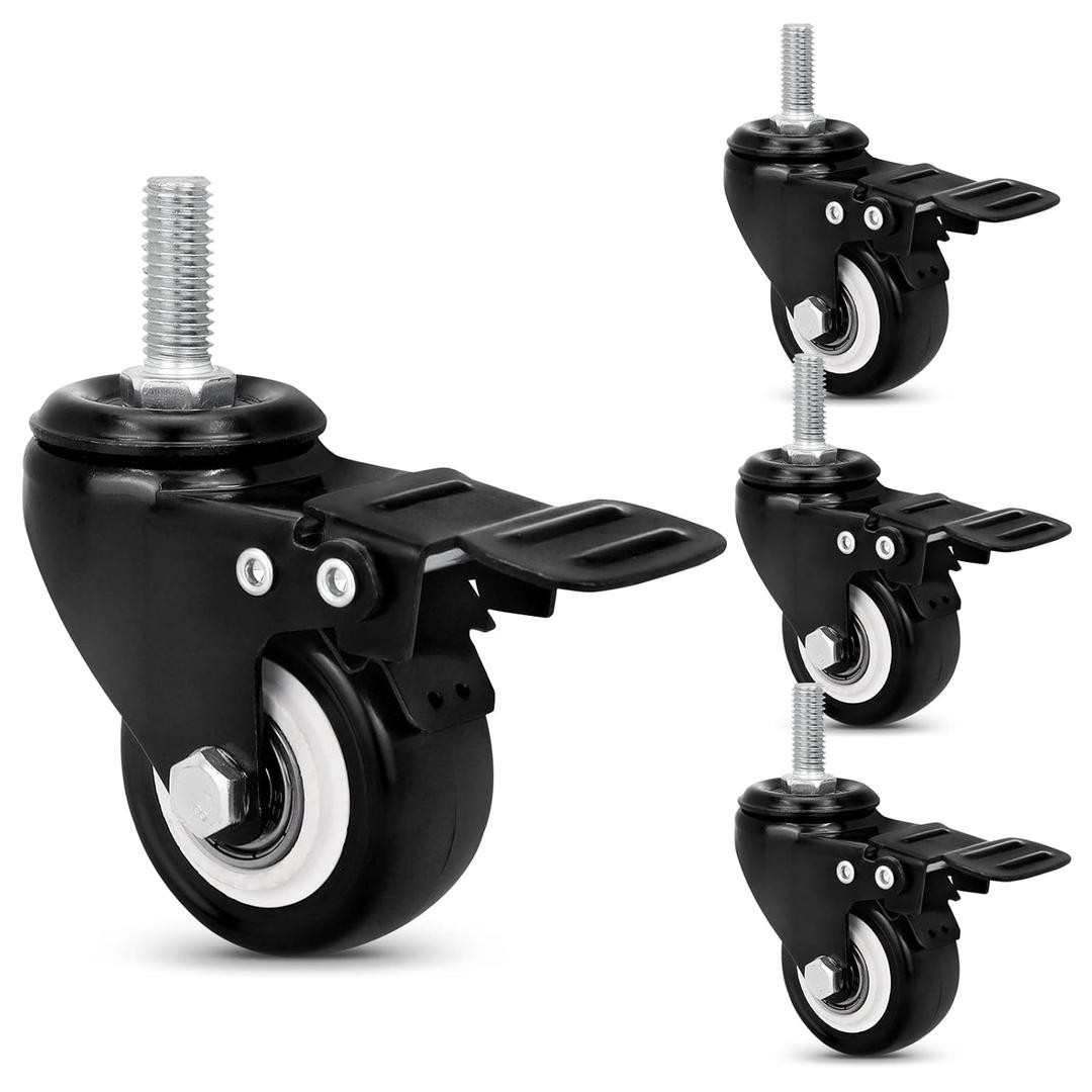 2"Stem casters set of 4 Heavy Duty Inch Threaded Stem 3/8"- 16 x 1" casters Wheels with Safety Dual Locking furniture casters Swivel Castors with Brakes 500Lbs