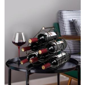 Heart Shape Countertop Wine Rack, 6 Bottles Freestanding Small Metal Wine Holder, Modern Tabletop Wine Storage Stand for Cabinet, Pantry (Black)