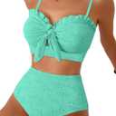 Herseas Women's Seashell Textured Bikini Sets Knotted Front 2 Piece Swimsuits Ruffle Trim Bathing Suits,XL