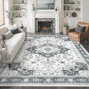 befbee Washable Area Rug 8x10, Area Rugs Stain Resistant Neutral Washable Rugs for Living Rooms Bedroom Vintage Non-Slip Thin Large Size Area RugGrey