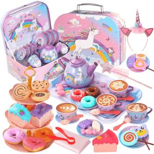 55Pcs Tea Party Set for Little Girls, Princess Tea Party Set, Unicorn Kid Tin Tea Set,Kids Kitchen Pretend Toy, Toddler Tea Party Sets for Girls 3-5, Girls Tea Party Set Gift for 4 + Year Old Girl 55Pcs Tea Party Set for Little Girls, Princess Tea Party Set, Unicorn Kid Tin Tea Set,Kids Kitchen Pretend Toy, Toddler Tea Party Sets for Girls 3-5, Girls Tea Party Set Gift for 4 + Year Old Girl