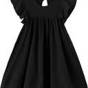 Ncycullo Toddler Girls Ruffle Sleeve Cotton Linen Dress Sleeveless Baby Girl Back Ties Dress Kids Casual Sundress, Black, 2T