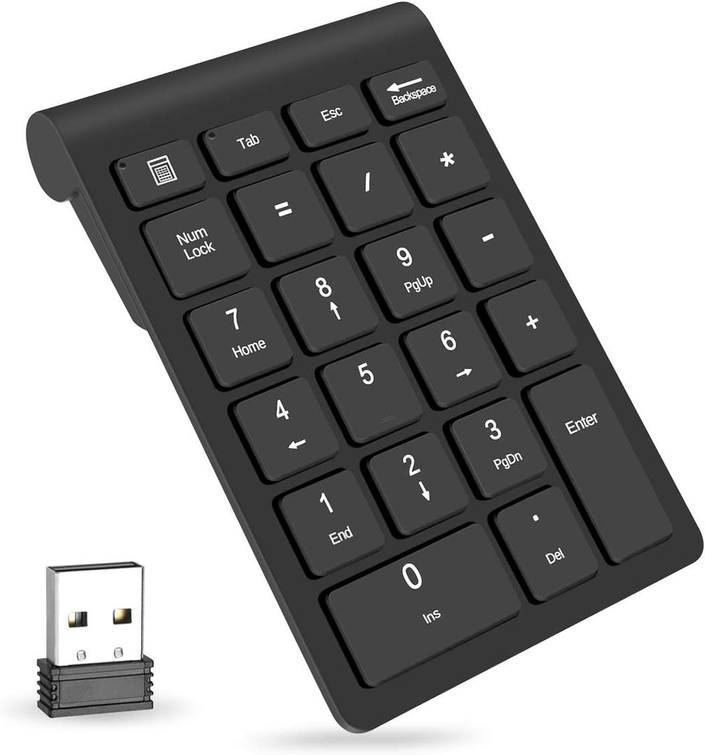 Foloda Wireless Number Pads, Numeric Keypad Numpad 22 Keys Portable 2.4 GHz Financial Accounting Number Keyboard Extensions 10 Key for Laptop, PC, Desktop, Surface Pro, Notebook (Black)