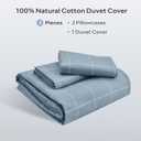JELLYMONI 100% Natural Cotton 3pcs Plaid Duvet Cover Sets, Checkered Full Comforter Cover, 1 Duvet Cover and 2 Pillow Cases with Zipper Closure & Corner Ties, Grayish Blue