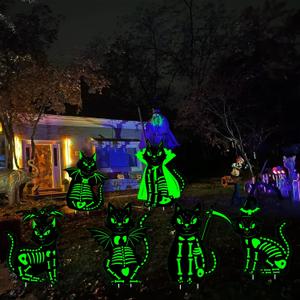 HalloweenYard Signs Decorations for Home, Party, Cemetery Halloween Decor, 6Pcs, Black Cat, Glowing in The Dark